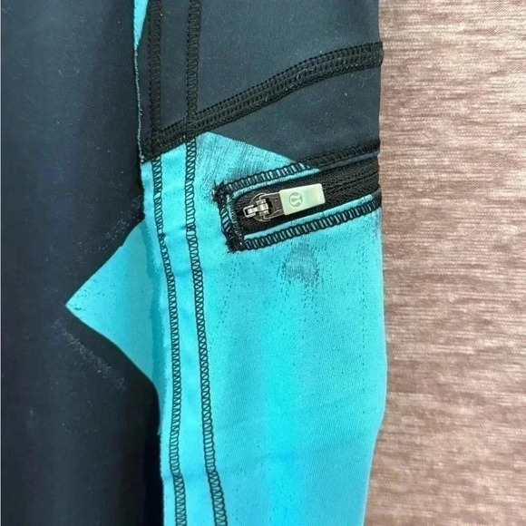 Lululemon Women's Run Top Speed Cropped‎ Leggings Size 6 Black & Turquoise - Picture 7 of 8